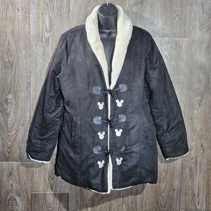 Disney Mickey Mouse Bradford Exchange Black Faux Suede Sherpa Toggle Coat  Sz M
